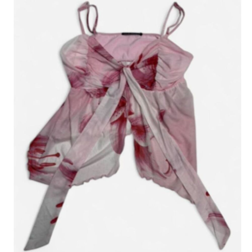 Y2K Coquette Pink Floral Mesh Babydoll Cami Fairycore Festival
